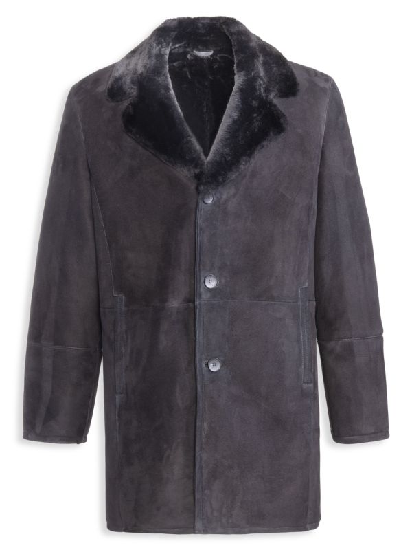 WOLFIE FURS Shearling-Lined Single-Breasted Coat